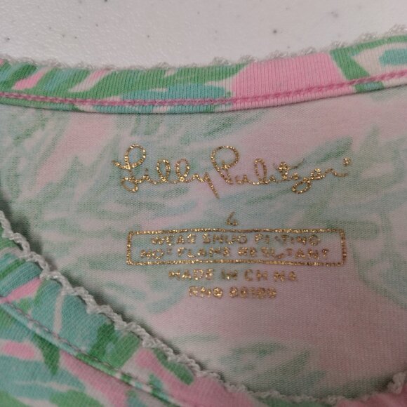 Lilly Pulitzer Sammy Pajama Shirt Youth Girls 4 Top Only Palms Pink Green Beach - Picture 4 of 14